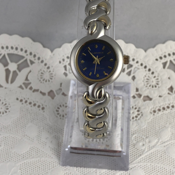 Quemex Accessories Vintage Quemex Goldsilver 2 Tone Blue Dial Watch